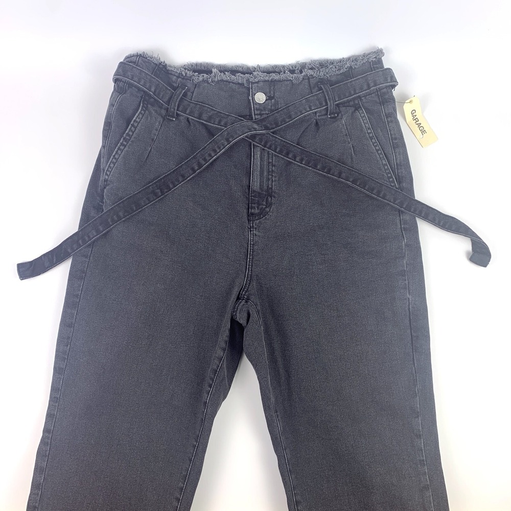 Garage Paperbag High Rise Mom Jeans Black Sz 13 Raw Edge Waist Belted Casual SEE